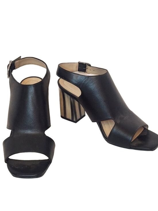 Andrew Geller Shoes - Andrew Geller "Castle" Black Square Toe Block Heels SZ: 8.5M Sandals Summer